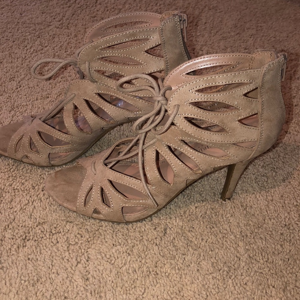 Beige strappy heels